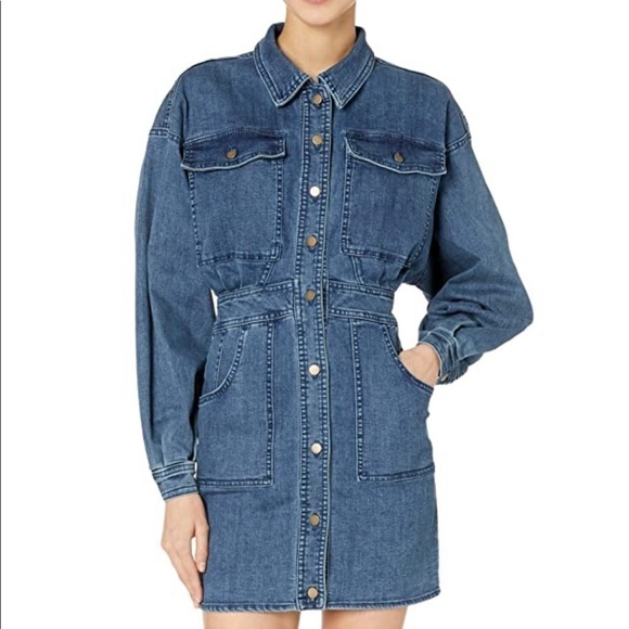 Free People Dresses & Skirts - Free People Bo Long Sleeve Denim Mini Dress Button Front Size XS